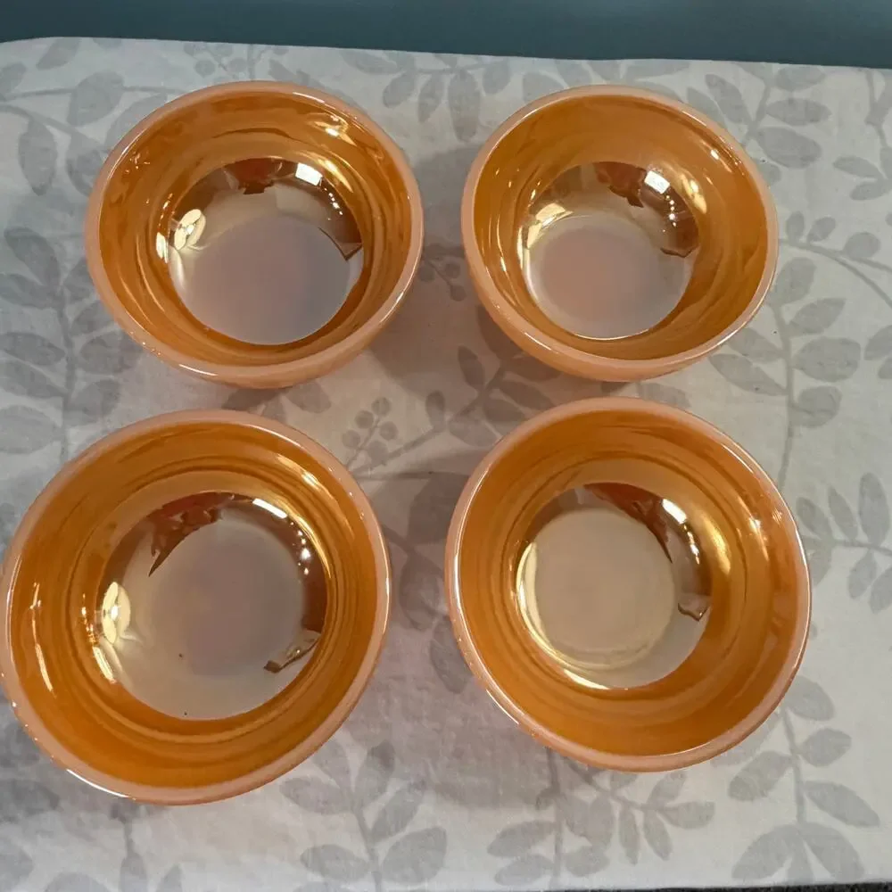 Fire-King Peach Lustre Berry Bowls Set of 4 Vintage Anchor Hocking USA